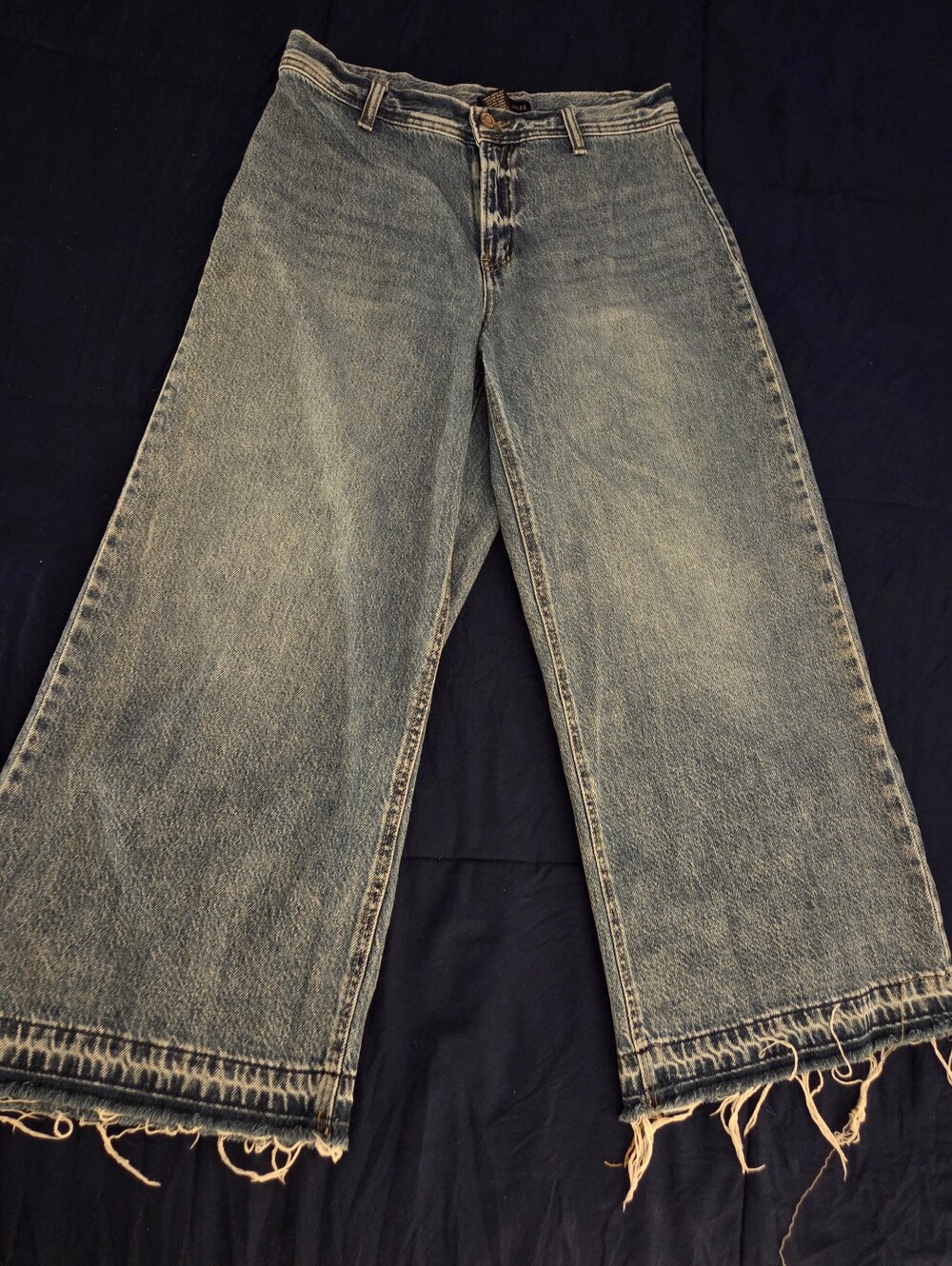 Sincerely Jules High-Rise Wide-Leg Raw Hem Distressed Denim Jeans, Size 9/29
